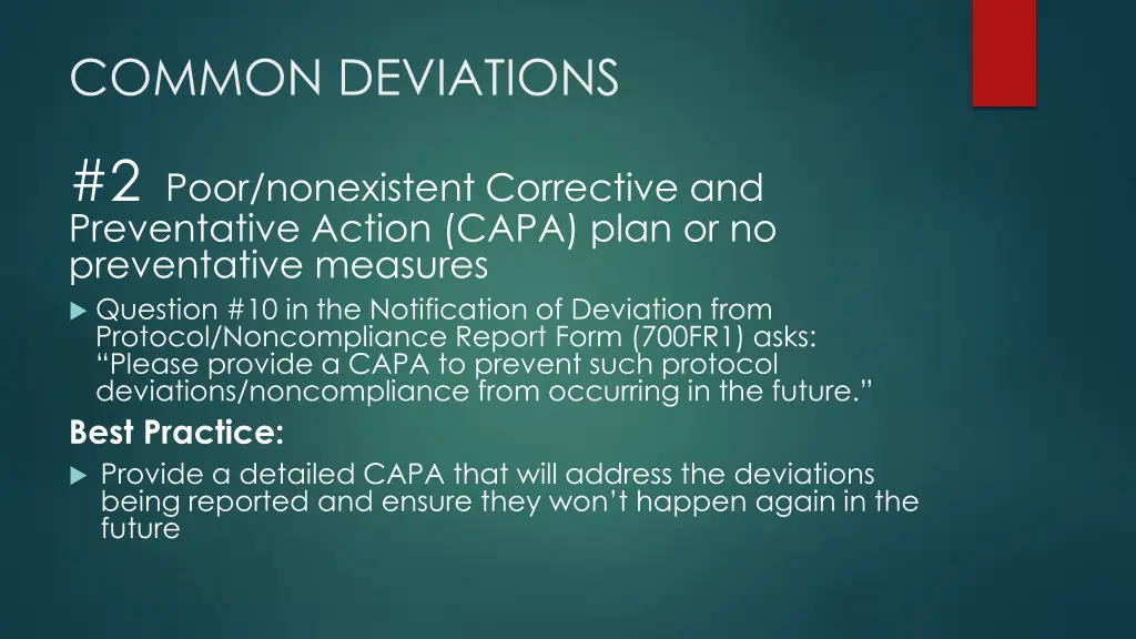 common deviations 8