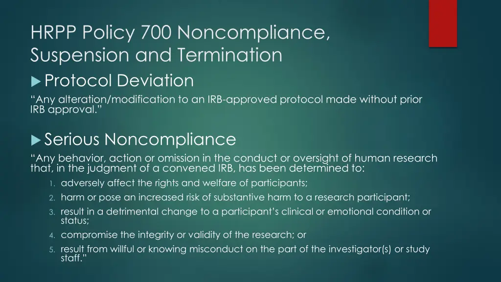 hrpp policy 700 noncompliance suspension