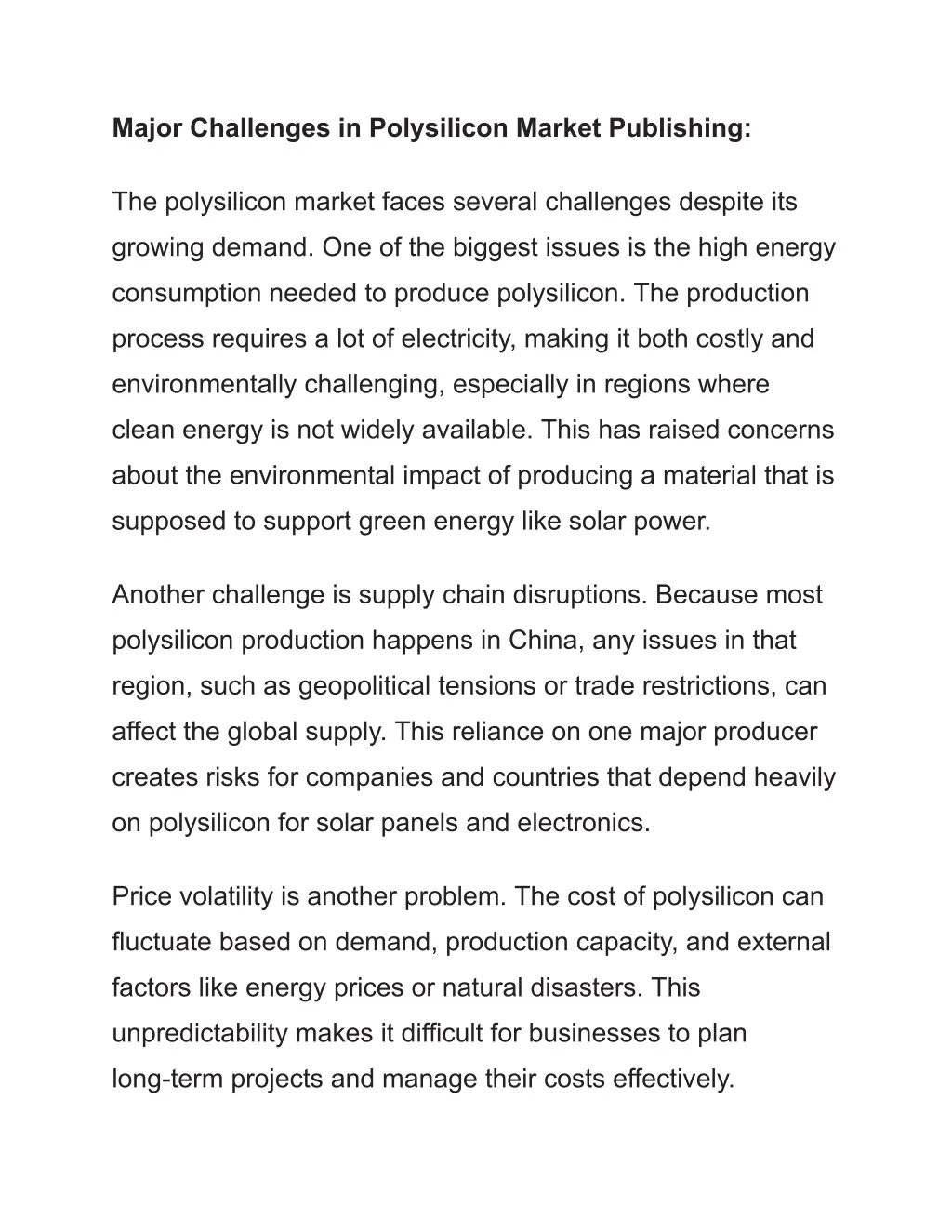 major challenges in polysilicon market publishing