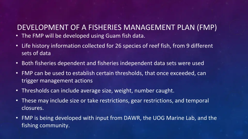 development of a fisheries management plan