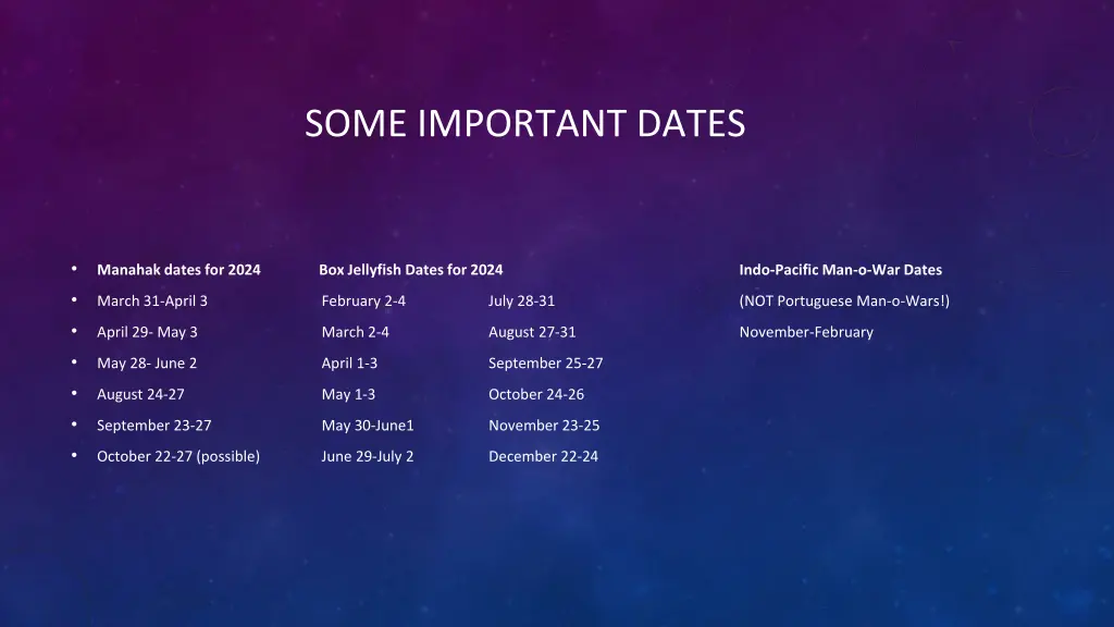 some important dates