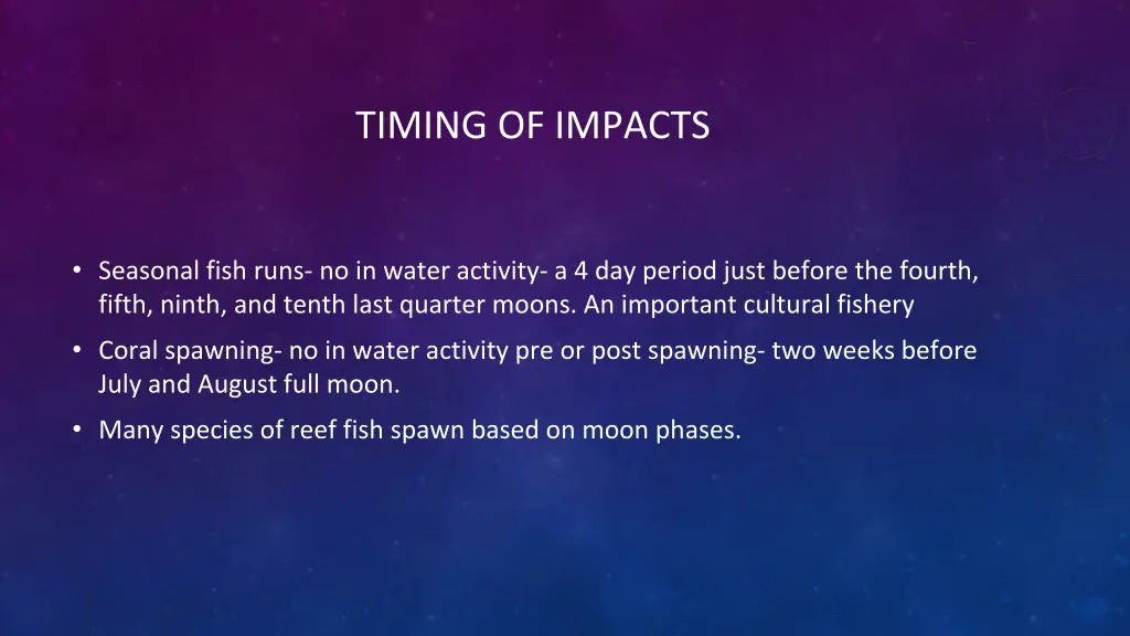 timing of impacts