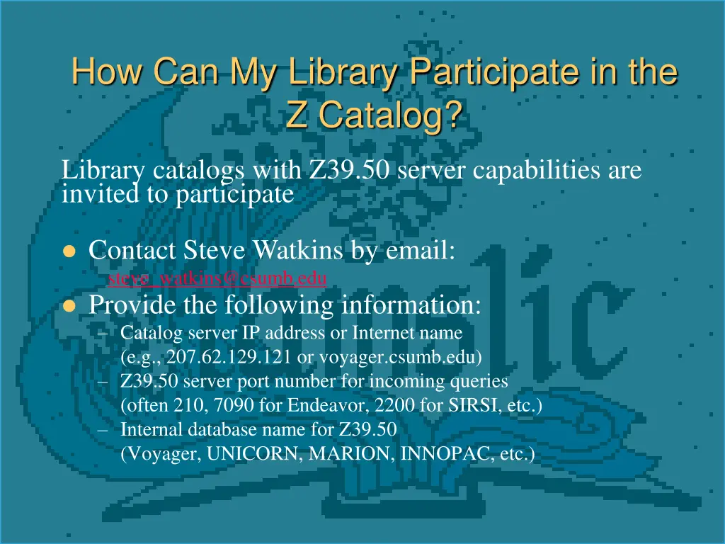 how can my library participate in the z catalog