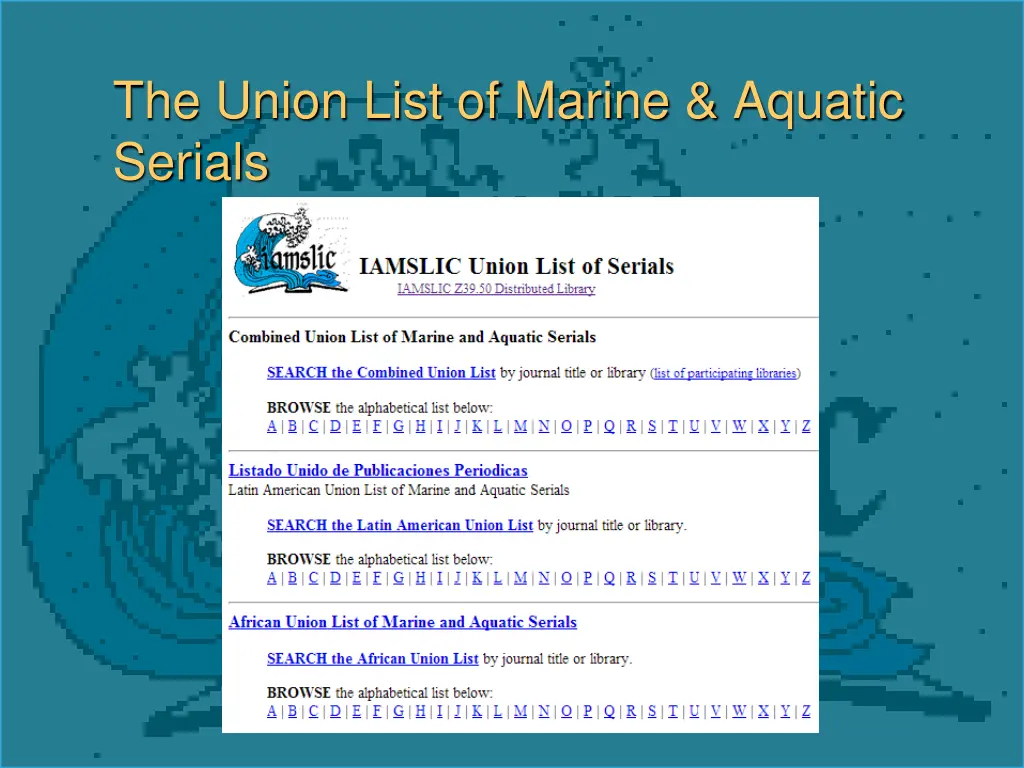 the union list of marine aquatic serials