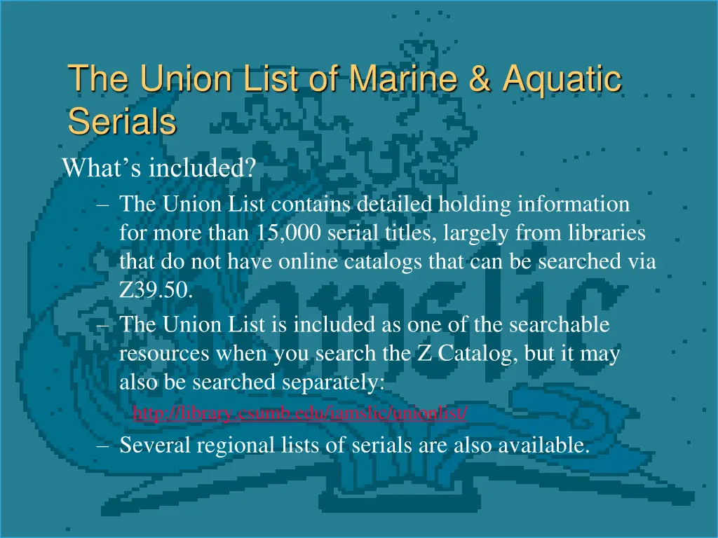 the union list of marine aquatic serials what