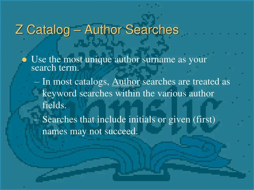 z catalog author searches