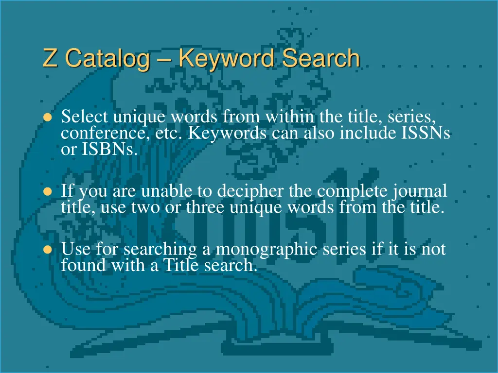 z catalog keyword search