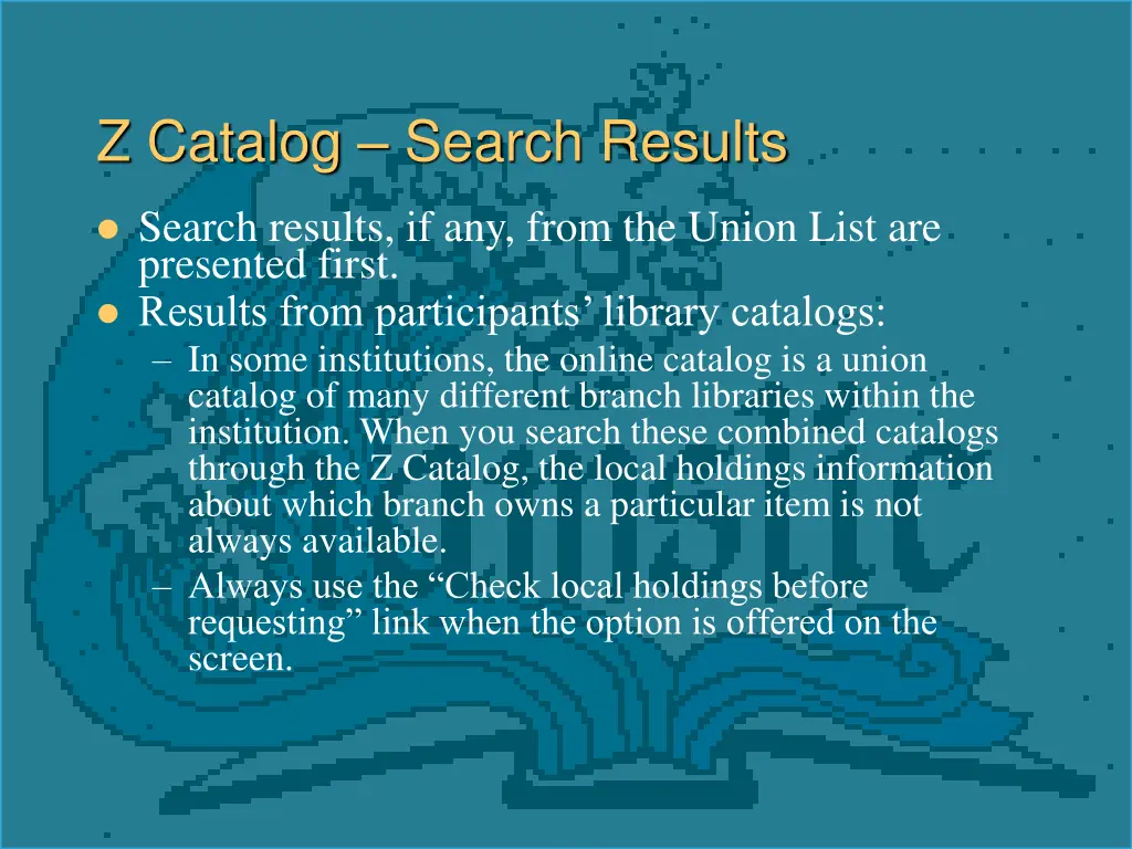 z catalog search results