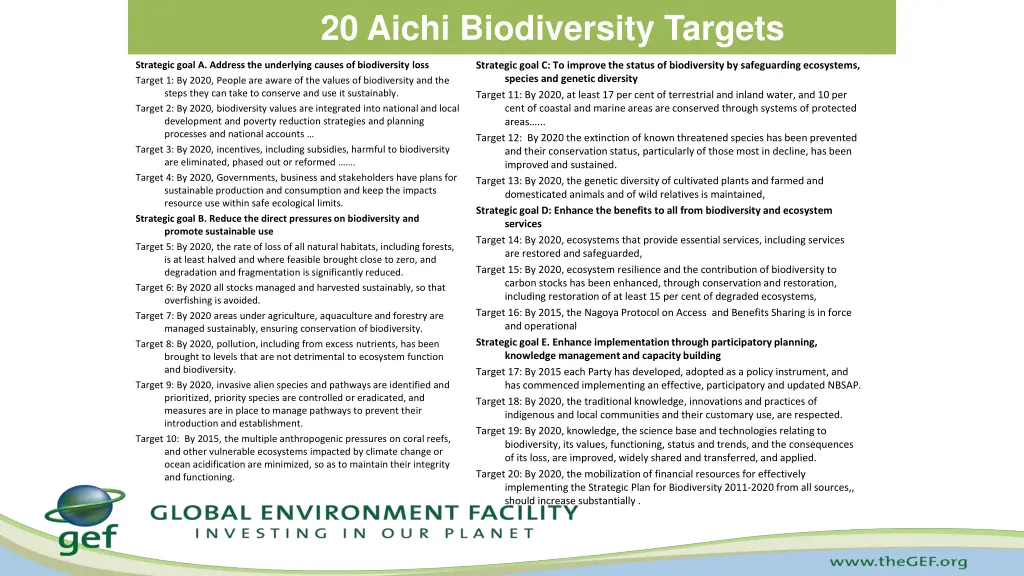 20 aichi biodiversity targets