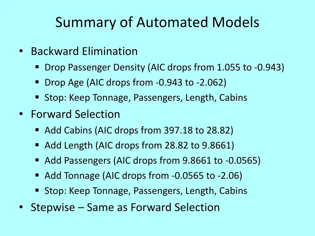 summary of automated models