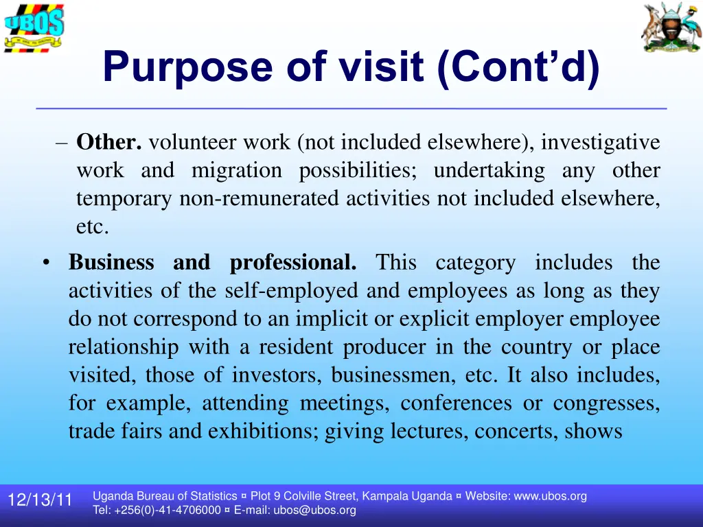 purpose of visit cont d 1