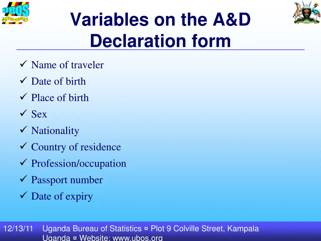 variables on the a d declaration form