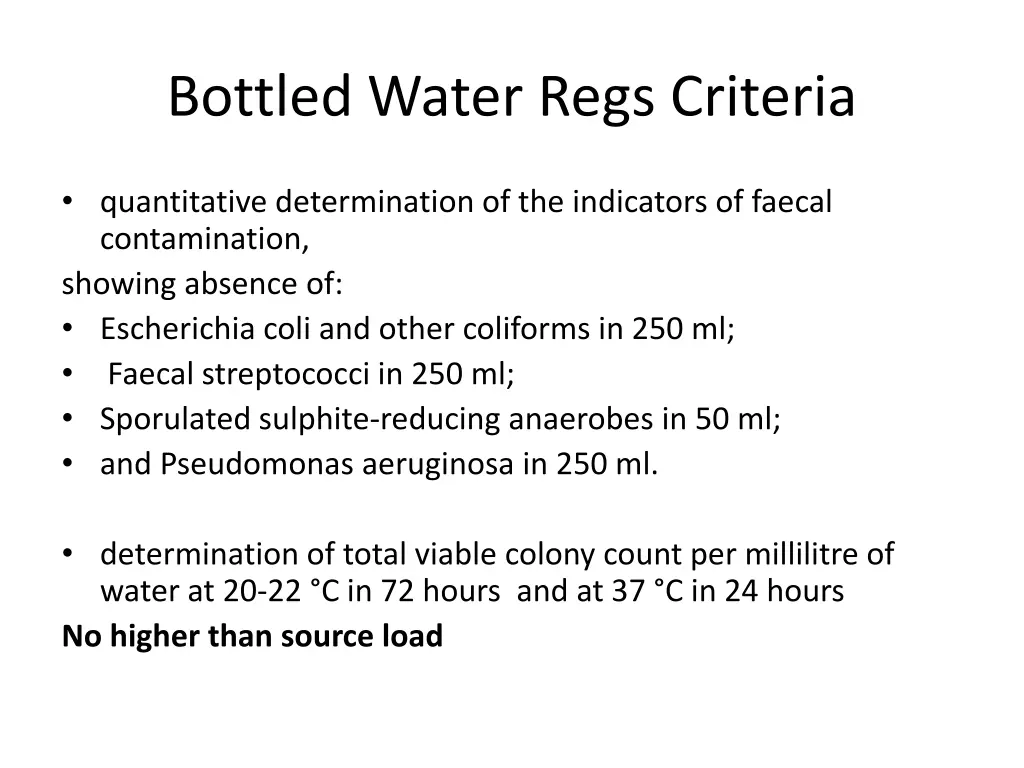 bottled water regs criteria