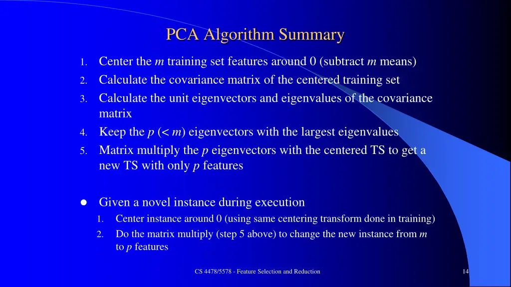 pca algorithm summary