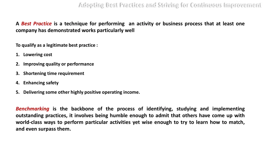 adopting best practices and striving