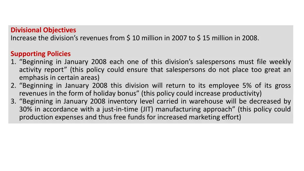 divisional objectives increase the division