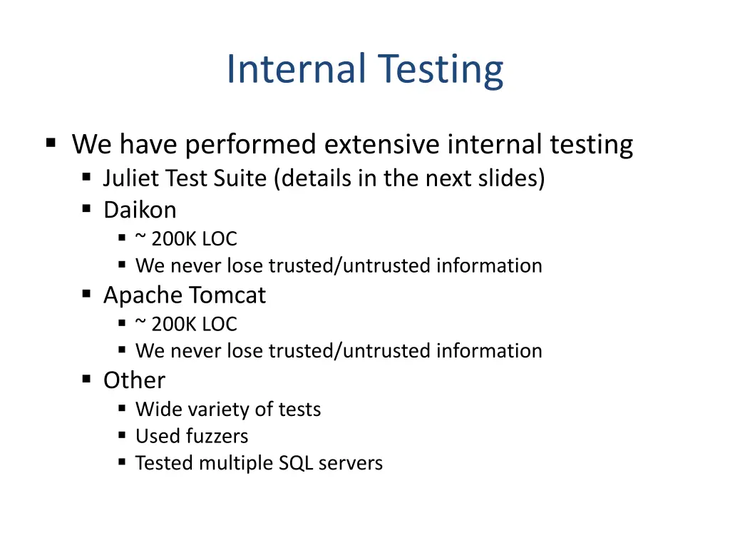 internal testing