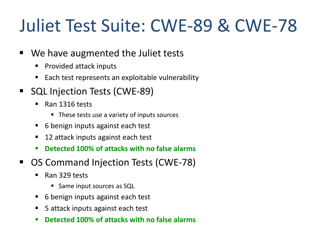 juliet test suite cwe 89 cwe 78