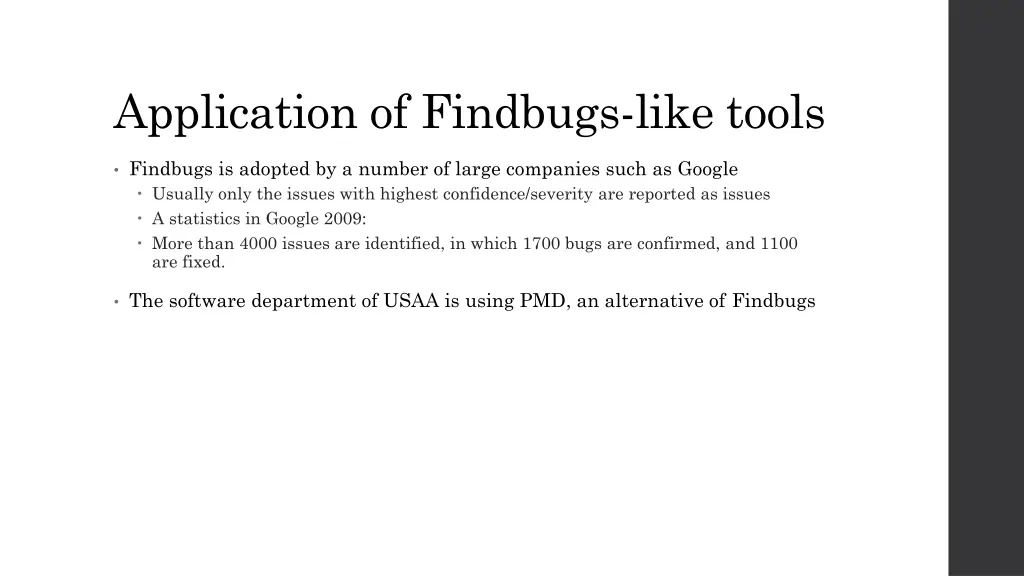 application of findbugs like tools