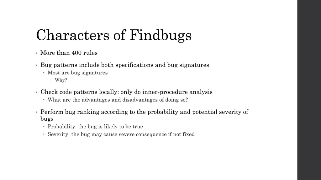 characters of findbugs