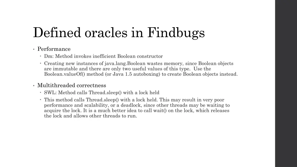 defined oracles in findbugs 1