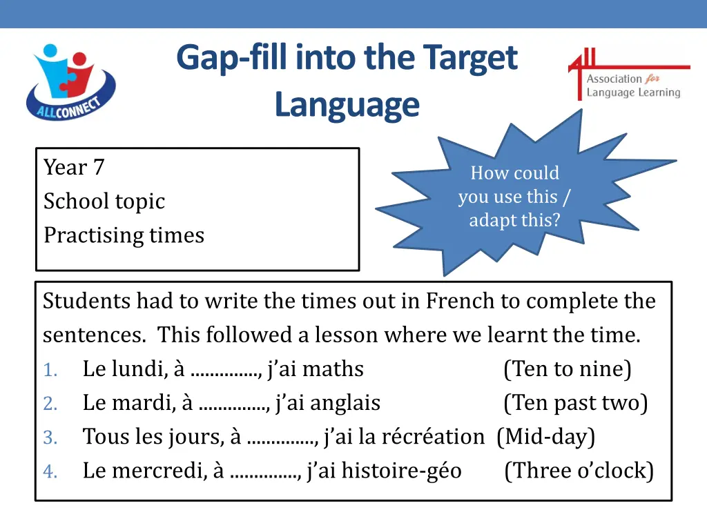 gap fill into the target language