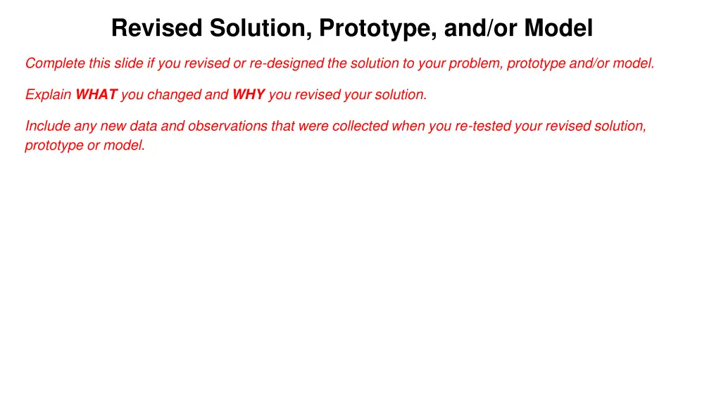 revised solution prototype and or model