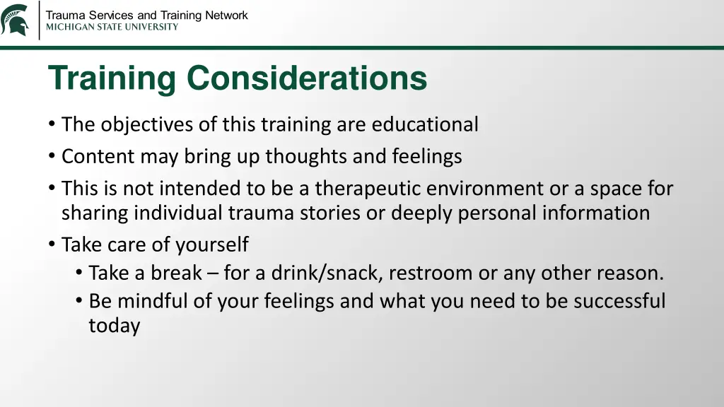 training considerations