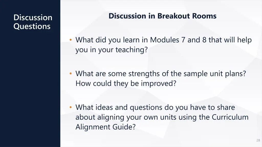 discussion in breakout rooms