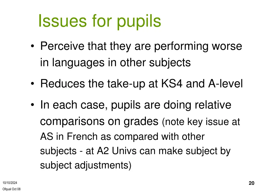 issues for pupils