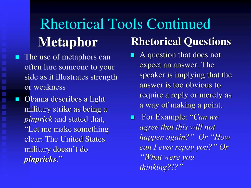 rhetorical tools continued metaphor