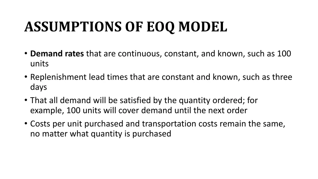 assumptions of eoq model