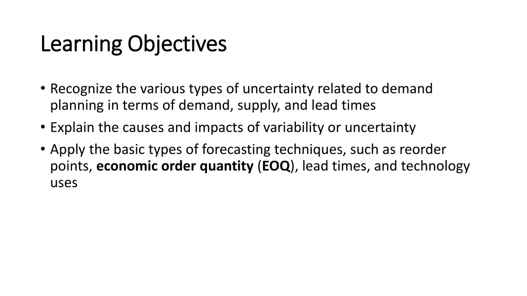 learning objectives learning objectives