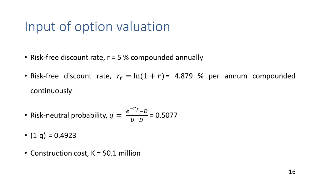 input of option valuation 3