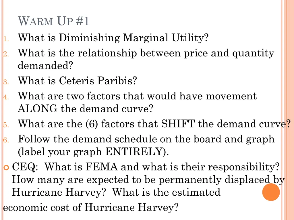 w arm u p 1 1 what is diminishing marginal