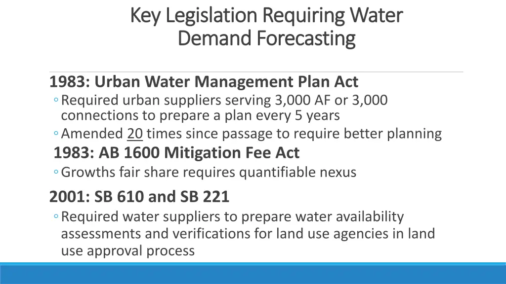 key legislation requiring water key legislation