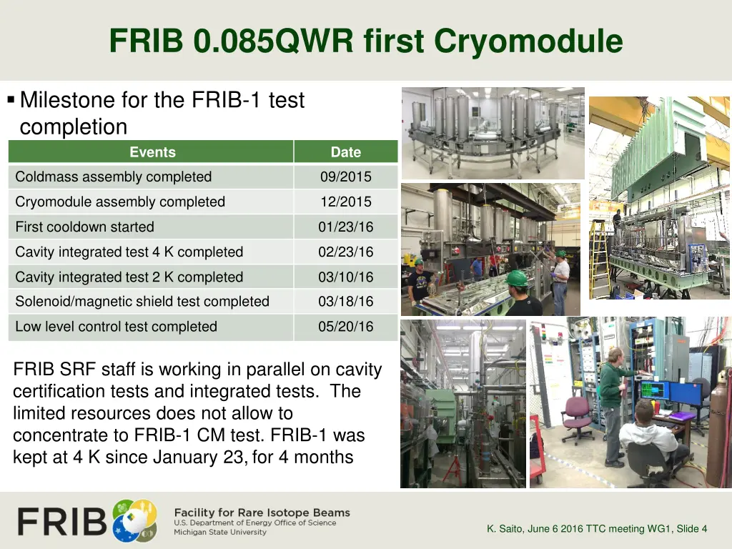 frib 0 085qwr first cryomodule