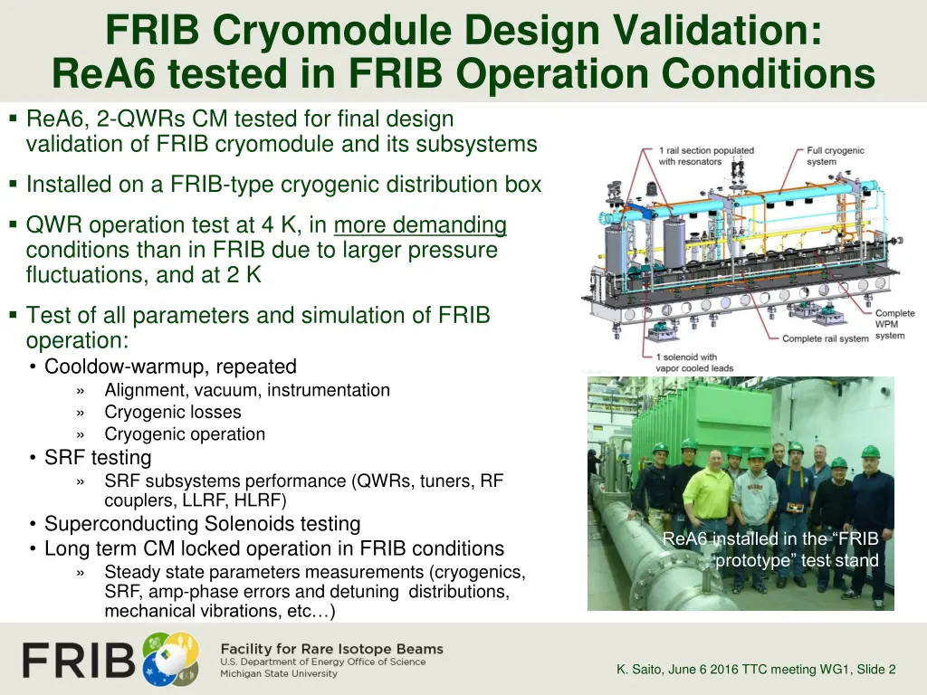 frib cryomodule design validation rea6 tested