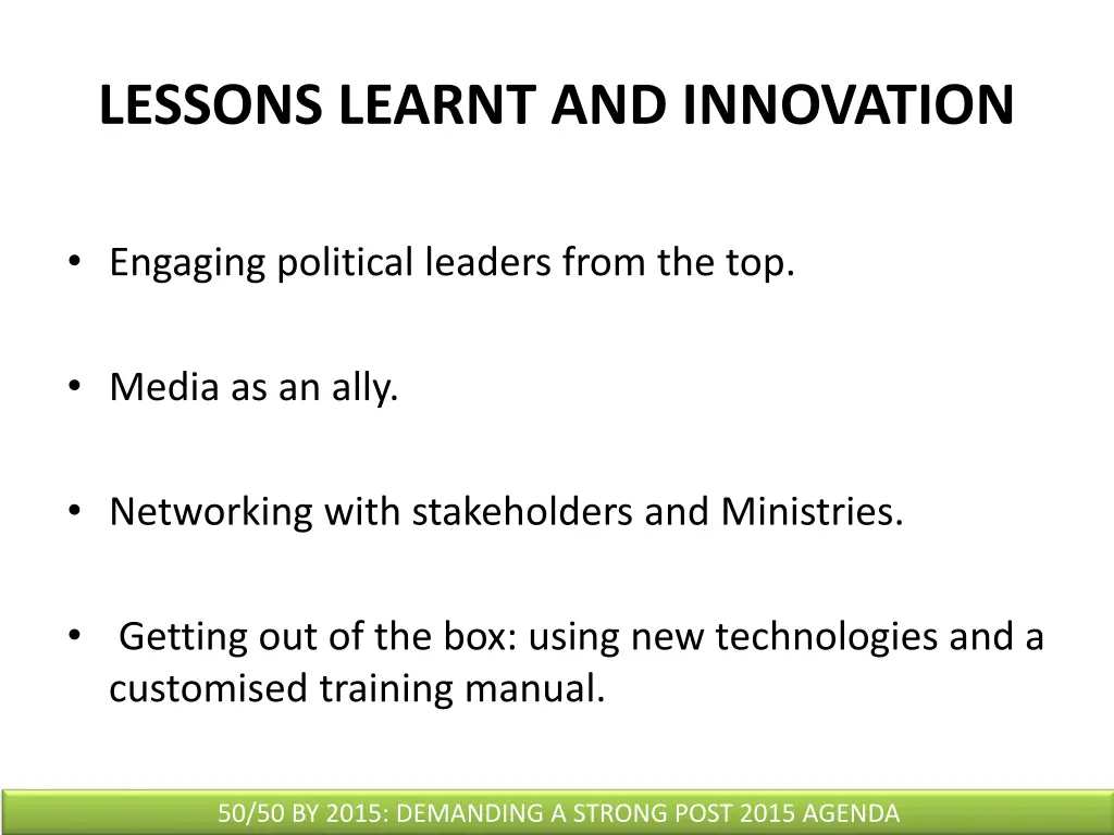 lessons learnt and innovation