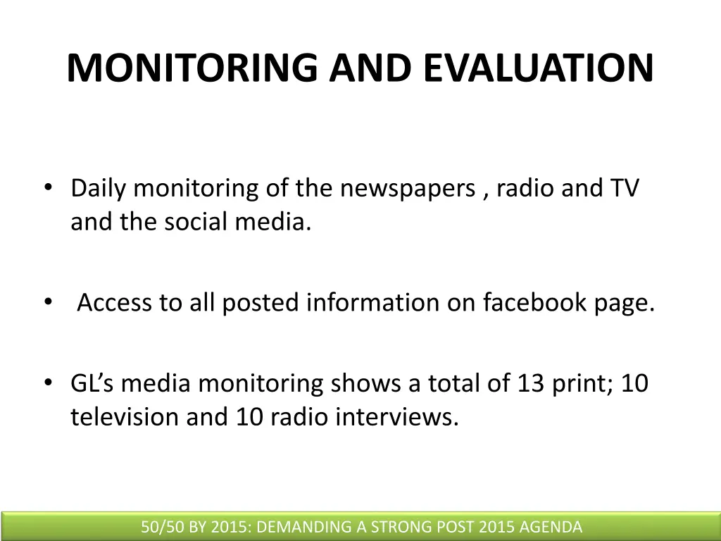 monitoring and evaluation