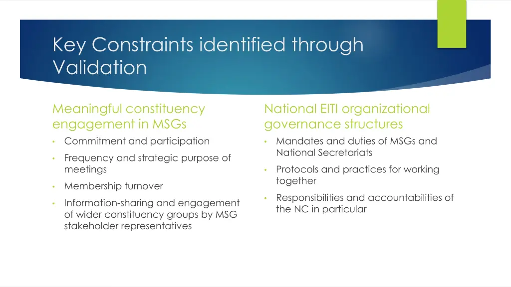 key constraints identified through validation