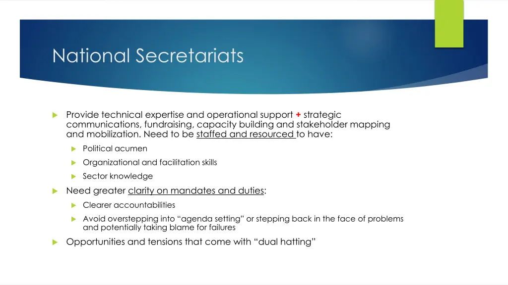 national secretariats