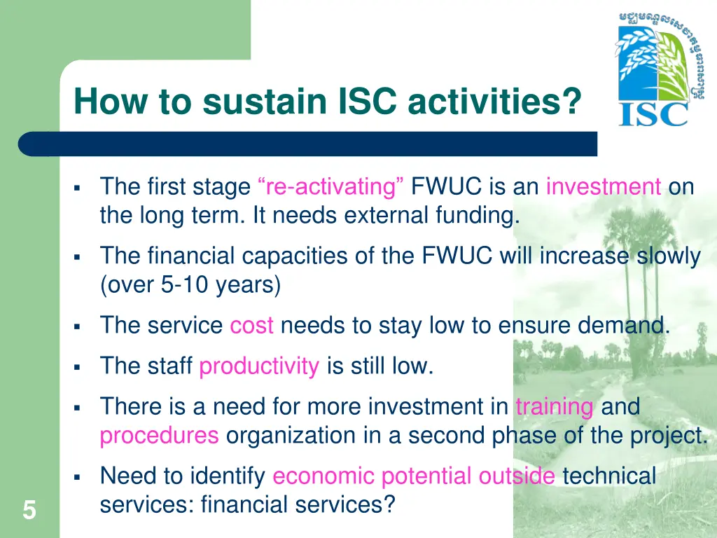 how to sustain isc activities