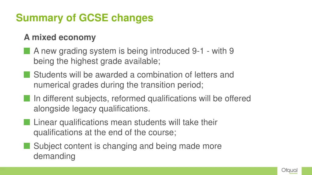 summary of gcse changes