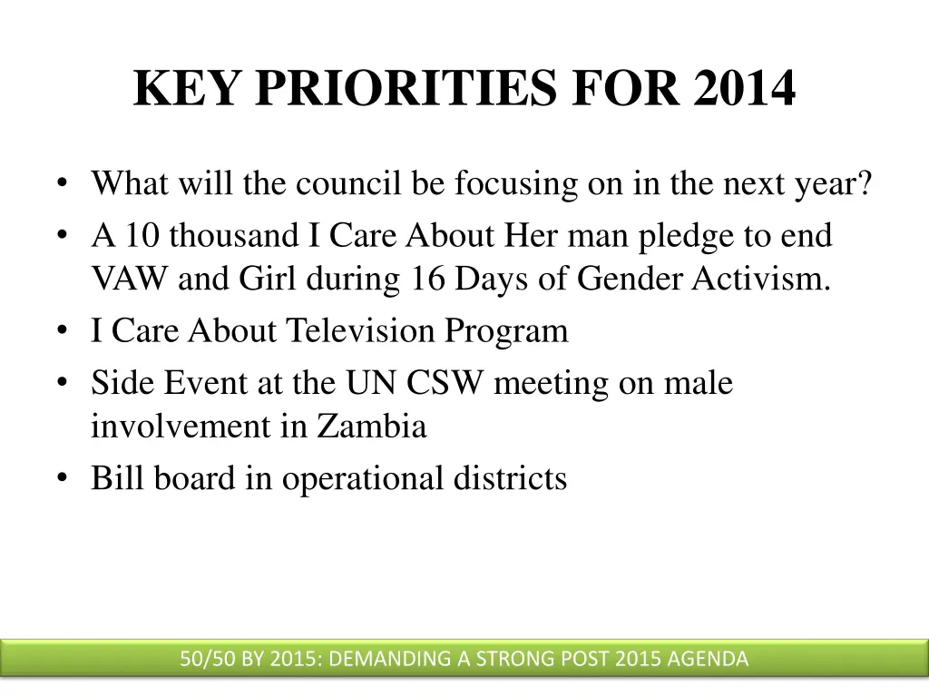 key priorities for 2014