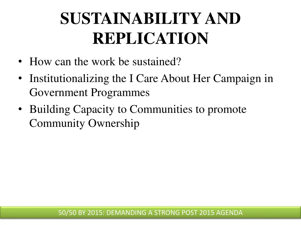 sustainability and replication