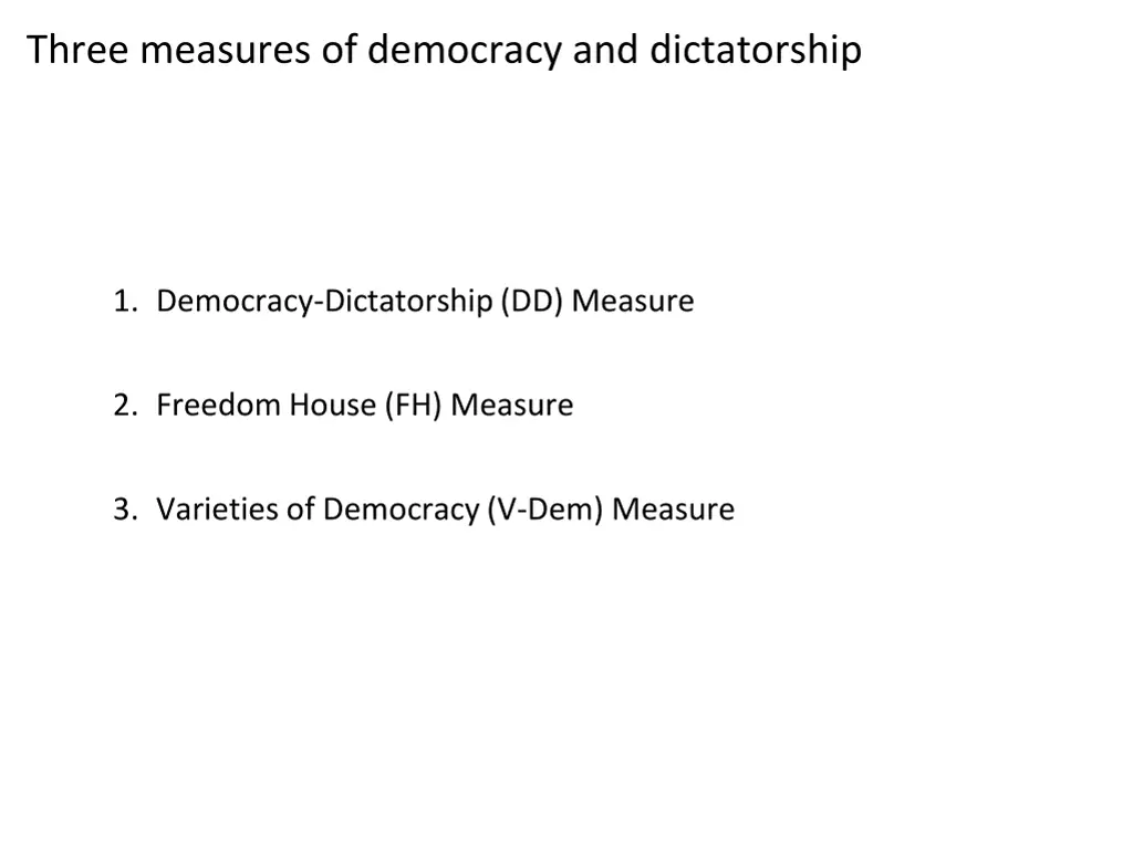 three measures of democracy and dictatorship