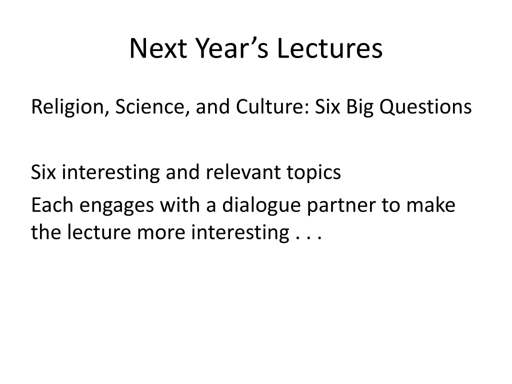 next year s lectures