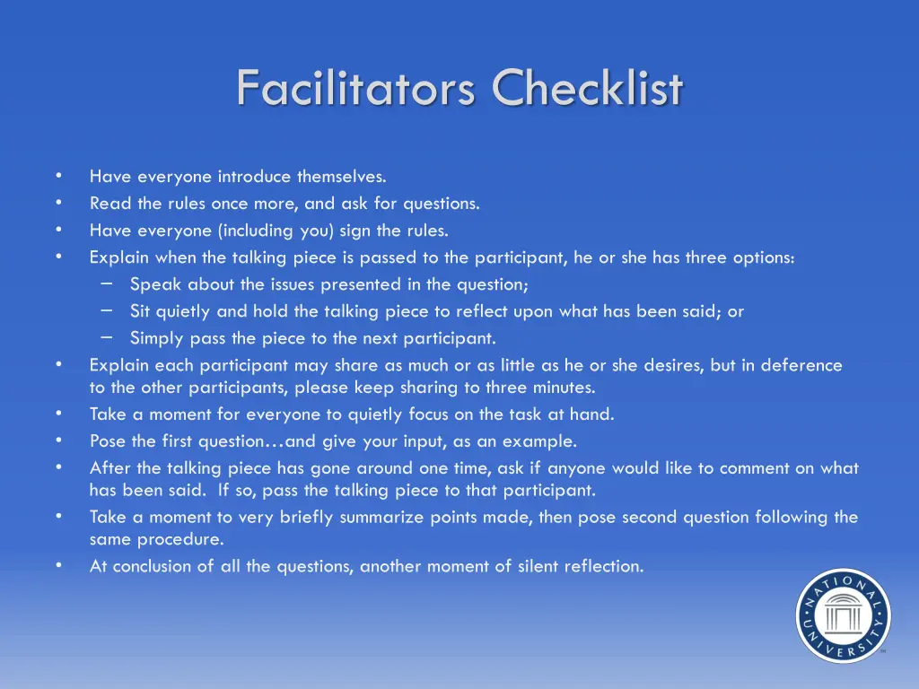 facilitators checklist