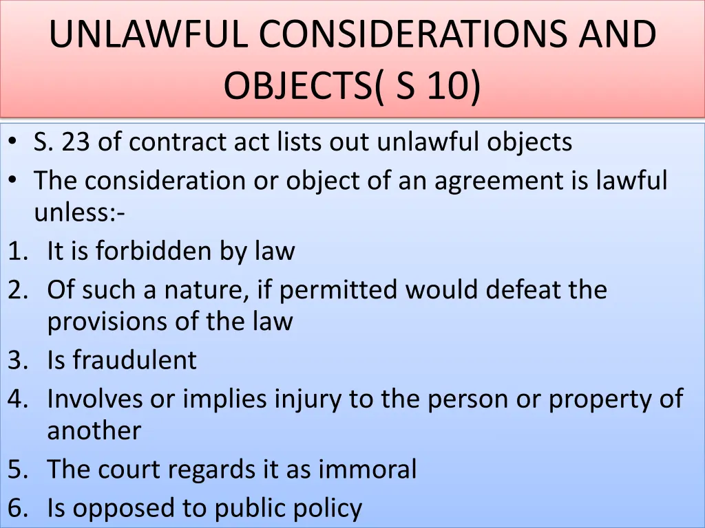 unlawful considerations and objects